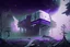 Placeholder: Large Futuristic Building, White Building, Alien Planet, Corrupted Forest, Dense Purple Fog, Dead Soil, Black Night Sky, Stars, Space, Distant Planets