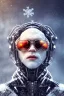 Placeholder: Snow man like a cyborg,with sunglasses,portrait,detail,textures,cinematic