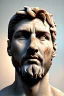 Placeholder: Ultra Realistic image, Roman sculpture, white marble material, Lionel Messi, gold Laurel leaves wreath, renaissance ornaments, one gold star in heart, chisel style, waist up portrait, epic, celestial, cinematic lighting, God light, god rays, 4k resolution, smooth details, ornate details, soft lighting, unreal engine 5, marble background.