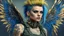 Placeholder: beautiful Punk woman Angel 30 years old, military clothing, mystical, bright colors, creative hairstyle, tattoo, piercing, photorealistic image, military, camouflage clothing, gold, blue, fine rendering, high detail, 8K