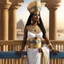 Placeholder: Ah, the queen of Egypt, a vision of regal beauty, her eyes reflecting the ancient wisdom of the Nile itself. She stands on her balcony, a queen among mortals, her gaze piercing through the lens of the camera, capturing the essence of her power and grace. Behind her, the stone balcony overlooks the mighty Nile, its waters flowing like the lifeblood of the land, carrying with it the stories of centuries past.