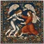 Placeholder: Jacob wrestling with angel from a series of six tapestries created in the style of mille-fleurs ("thousand flowers") and woven in Flanders from wool and silk, from designs, drawn in Paris around 1500
