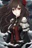 Placeholder: An arrogant looking young woman with pale skin and long brown hair in a stormy dark fantasy setting with intricate details. She is wearing black and read leather, has red eyes, an air of malevolent power surrounds her. Anime style. High definition.