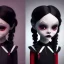 Placeholder: Jenna ortega with wednesday addams black dress,soft goth libstick, wednesday addams make up, overknee socks, dramatic lighting, highly detailed oil painting, volumetric lighting