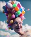 Placeholder: Ultra realistic speed clouds sky scene, wide angle view, sweet women falling down, inflatable color clothing, free jumping flying, many trinkets, hair monster, many jelly beans, balls, color smoke, smile, happy, circus style, extreme, wind, 20,000 feet altitude, stratosphere, soft color, highly detailed, unreal engine 5, ray tracing, RTX, lumen lighting, ultra detail, volumetric lighting, 3d, finely drawn, high definition, high resolution.