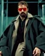 Placeholder: a young man with big muscles who looks like hans gruber wearing a heavy coat and red sunglasses staring with an irritated look on his face