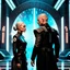 Placeholder: a bold and heroic bald male Corellian pilot in black and metallic grey First Order special forces gear meets a female Jedi Master in ancient, mystical temple, hyperdetailed, dynamic lighting, hyperdetailed background, 8k resolution, volumetric lighting, light skin, fully symmetric details