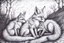 Placeholder: As twilight descends, the foxes awaken. Known for their sly and clever nature they prepare for their nocturnal adventures. - Pencil drawing.