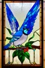 Placeholder: vitrail d'un geai bleu ailes déployées art déco d'après mucha