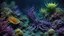 Placeholder: animals creatures, plants from subanautica from deep sea, leviathan's a lot of sea plants very deep, beautiful, river of magma, green and blue, dark purple