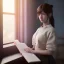 Placeholder: female student studying by the window, anime style, unreal engine 5, sun light, studio lighting --ar 1:1 --v 4