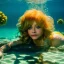 Placeholder: Goldie Hawn underwater with yellow flowers for hair, closed eyes, rtx, reflection, 8k, glow, winning photography, caustics