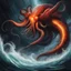 Placeholder: The squirming tentacles of the Giant Squid coil around the Balrog, attempting to ensnare it within their slimy grasp. But the Balrog, infused with an infernal resilience, resists the suffocating embrace, its whip slashing through the water, its fiery lash searing the flesh of the cephalopod. Each strike reverberates through the cavern, a symphony of clash and sizzle. The battle rages on, the clash of elemental forces echoing through the cavern's depths. The Giant Squid, with its immense strength