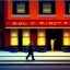 Placeholder: a man crossing a street by painter Edward Hopper, delicate soft color scheme, painting texture