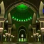 Placeholder: A Dark Green, Light Green & White Aesthetic Looking Islamic Architecture Mosque Interior Crafting Pattern At Night.