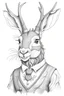 Placeholder: small young jackalope with antelope horns in a western outfit, pencil drawing, emphasize emotion and realism, Walt Disney style