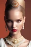 Placeholder: beautiful Sasha Luss with pearls and orange color silk dress with glossy lipstik on her lips,wearing pearls mask, long curly blonde hair, Photorealistic dramatic hyperrealistic criyng clown paint ,Crystal black eyes,Photorealistic dramatic by WLOP, Artgerm, Greg Rutkowski, Beautiful dynamic,shadows,Artstation,concept design art, Octane render,8K