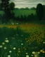 Placeholder: A dark green field with flowers painted by Georges Seurat