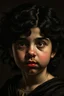 Placeholder: A portrait of a female halfling, dark eyes, black hair, Caravaggio style