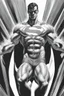 Placeholder: an extremely muscular Superman in the art style of Alex Ross