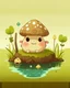 Placeholder: magical kawaii mushroom with a big, frowning mouth and droopy eyes, sitting on a mossy log in a quiet and peaceful forest, lost in its own thoughts, high details, forest background, cute, kawaii, style