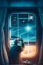 Placeholder: doctor cutting binoculars off patient , with background star field seen in the window of a boat, 4 k, trending art, depth of field