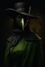 Placeholder: pestilence as female goddess with a greenish plague doctor mask realistic dark oil painting, 8k, many details