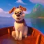 Placeholder: Cute dog on a wooden boat