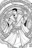 Placeholder: a cartoon image of doctor strange creating a portal. kids coloring book. no color. thin crisp lines