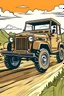 Placeholder: Jeep on the road, cartoon style, thick lines, low details, --ar 9:11