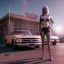 Placeholder: Ultra Realistic retro sci-fi, Supermarket parking scene, 1960 year, blonde woman, sweet young Kate moss face, x ray lights eyes, face makeup, tight latex coat, levitating cars, many panic people, Retro sci-fi style, soft color, highly detailed, unreal engine 5, ray tracing, RTX, lumen lighting, ultra detail, volumetric lighting, 3d, finely drawn, high definition, high resolution.