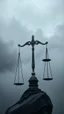 Placeholder: The scale of justice in the clouds, all gray and foggy dark environments