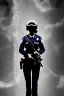 Placeholder: A woman standing against the police the