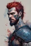 Placeholder: character concept illustration of a thin, long red haired, blue tattooed Pict warrior, , maximalist, sharp focus, highest resolution, in the styles of Denis Forkas , and Masahiro Ito, boldly inked, 8k, coarse, gritty textures