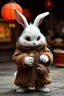 Placeholder: Harengon-White rabbit humanoid, dressed brown fur coat, holding canteen