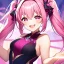 Placeholder: girl, masterpiece, best quality, volumetric lighting, detailed outfit, perfect eyes, pink hair, pink eyes, twin ponytail, laughing,