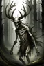 Placeholder: wendigo with deer skull covering head and face and emaciated full body image