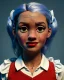 Placeholder: Waist up portrait, hybrid character, waitress British woman with classic muppet mask that covers her entire head and face, Sesame Street style, retro style, pub, short shirt, tray, beer, old school tattoo, hot, smooth, unreal engine 5, god lights, ray tracing, RTX, lumen lighting, ultra detail, volumetric lighting, 3d.