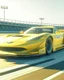 Placeholder: A light yellow racecar on a race track painted by Zosan