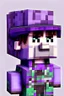 Placeholder: a profile picture of a purple Minecraft block face, cute, farmer clothes, 2d, large pixel style