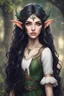 Placeholder: teenager beautiful elven girl, with long wavy black hair and elf ears