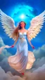 Placeholder: a white beautiful angel with white wings among the clouds and stars