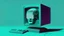 Placeholder: synth-wave, man no head, with monitor as head, iconic:1.8),