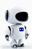 Placeholder: cute minimalistic robot with a big head, digital face, oval body, head and body together, white skin, no legs, no feet, integrated painter arm, 3/4 angle, awesome pose, white background