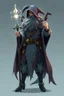 Placeholder: good low poly merman thief priest with long fur all over his entire body and bright aura and a nerd magical wizard shark raven