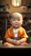 Placeholder: A 3-year-old monk boy with round cheeks, sitting, looking at the camera, light gray monk costume with white neckline, cute and cute, masterpiece, high quality, highly detailed.