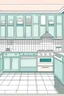 Placeholder: A cartoon drawing of a kitchen in the form of a straight line in calm colors