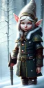 Placeholder: Tiny cute and adorable elven adventurer dressed in a warm overcoat with survival gear on a winters day, jean - baptiste monge, anthropomorphic --ar 2:3 --beta --up