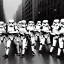 Placeholder: galactic empire stormtroopers marching, 1920s New York City, rainy day