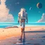 Placeholder: An astronaut walking on the beach of a beautiful sea, digital art, anime, 4k, full details